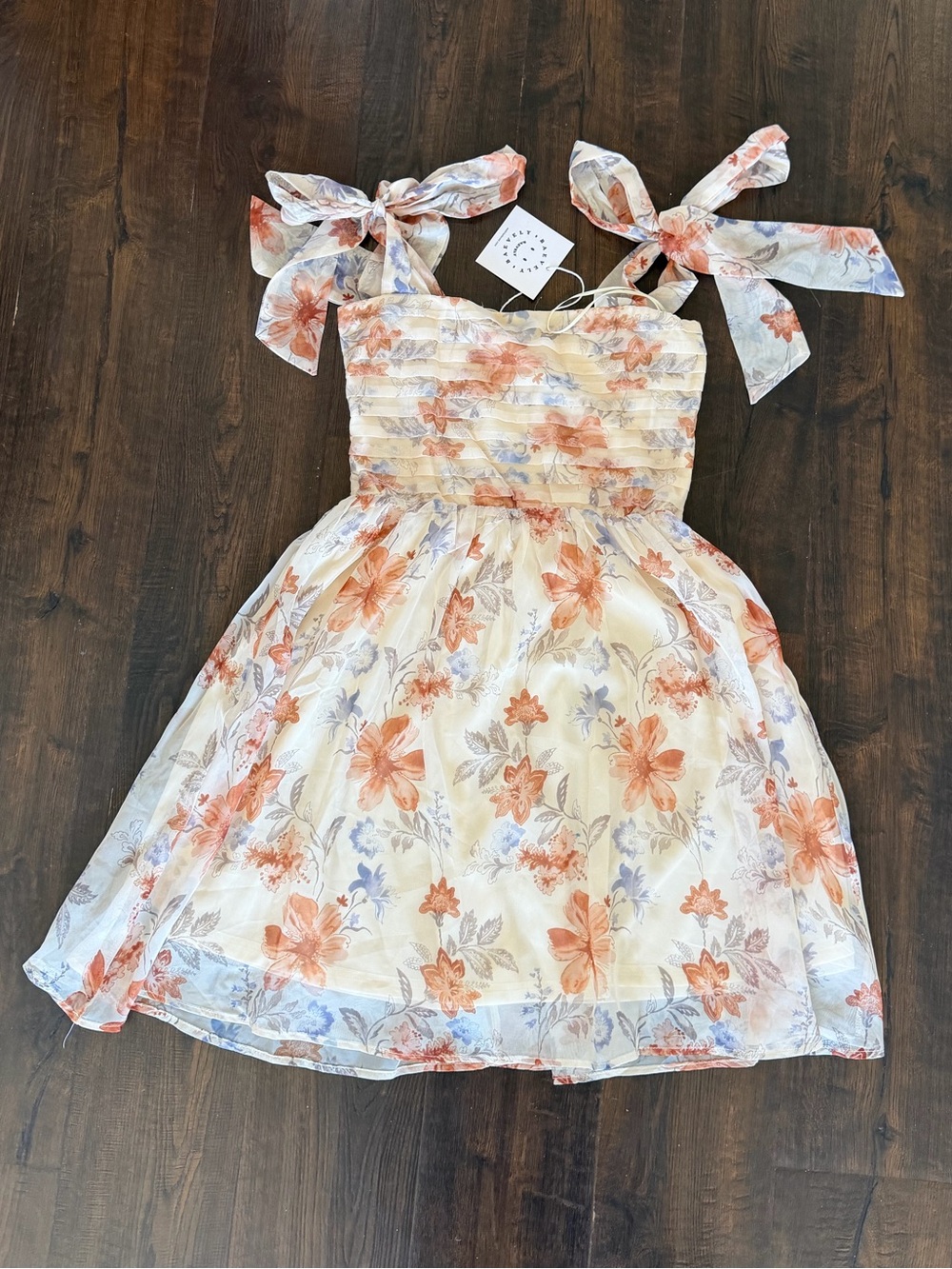 Girls Floral Tie-Shoulder Summer Dress - Orange Floral